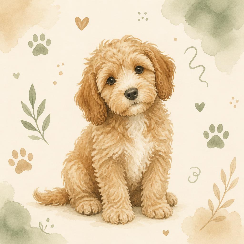 Playful cockerpoo puppy illustration with gentle doodles